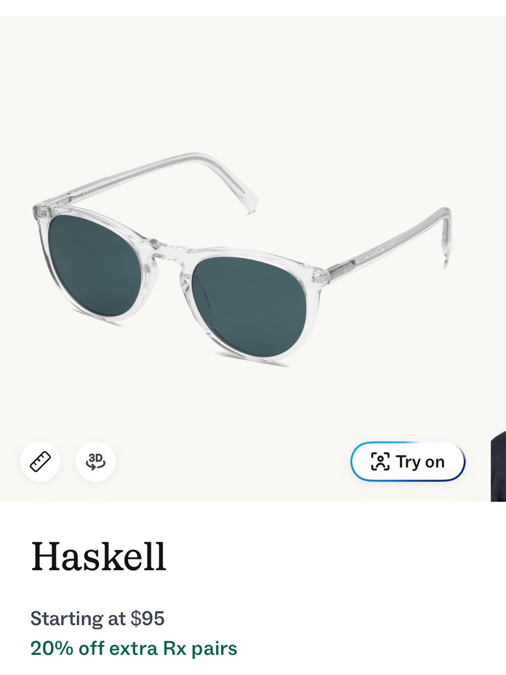 Warby Parker Haskell Clear Frame Sunglasses with prescription Lenses